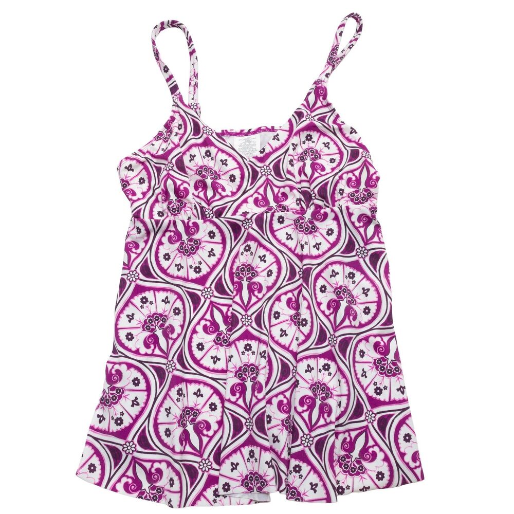 Swim Solutions Sz 12‎ Women's Magenta White Patterned Underwire Tankini Swim Top - Picture 1 of 6